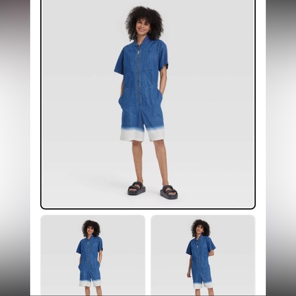 Blue and White Denim Romper Houston white - Picture 1 of 12
